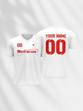 1pc Customizable Soccer Jersey for Kids - Personalized Name & Number, V-Neck, Polyester, Knit Fabric, All-Season Sports & Casual Top for Boys & Girls, Preppy Street Style, Medium Stretch, Regular Fit