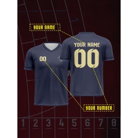 Customizable V-Neck Youngsters's Soccer Shirt - Comfortable Fit, Sports & Casual Outdoor Running Top with Personalized Name and Number