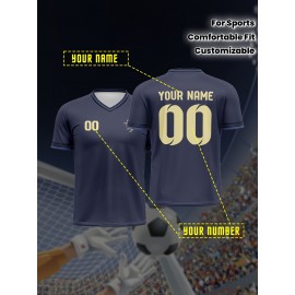 Customizable V-Neck Youngsters's Soccer Shirt - Comfortable Fit, Sports & Casual Outdoor Running Top with Personalized Name and Number