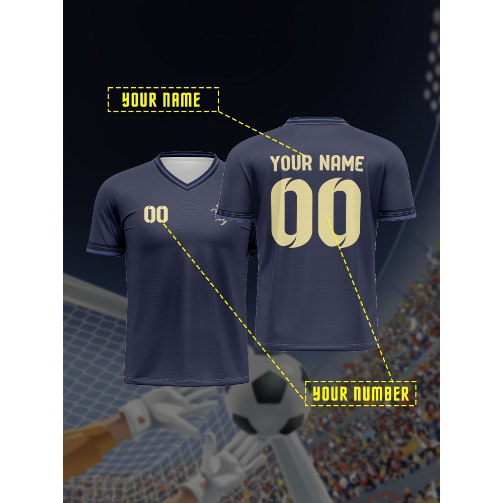 Customizable V-Neck Youngsters's Soccer Shirt - Comfortable Fit, Sports & Casual Outdoor Running Top with Personalized Name and Number