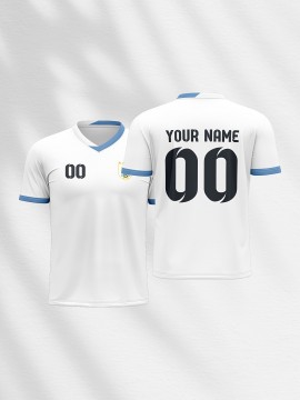 1pc Customizable Soccer Jersey for Kids - Personalized Name & Number, V-Neck, Knit Polyester, All-Season Sports & Casual Top for Boys & Girls, Preppy Street Style, Medium Stretch, Party & Beachwear
