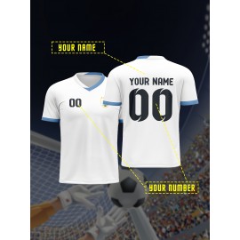 1pc Customizable Soccer Jersey for Kids - Personalized Name & Number, V-Neck, Knit Polyester, All-Season Sports & Casual Top for Boys & Girls, Preppy Street Style, Medium Stretch, Party & Beachwear