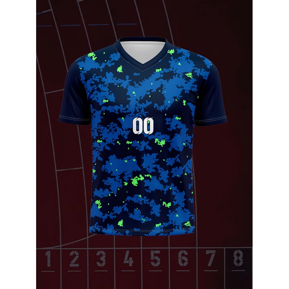 1pc Customizable Soccer Jersey for Kids - V-Neck Football Shirt with Personalized Name & Number, 100% Polyester Knit Fabric, Medium Stretch, Preppy Street Style, All-Season Sports & Casual Top for Boys & Girls