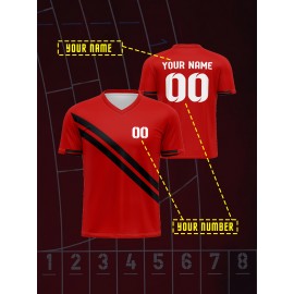 1pc Customizable Soccer Jersey for Kids - V-Neck, All-Season Polyester Football Shirt with Personalized Name & Number, Preppy Street Style, Knit Fabric, Medium Stretch, for Boys & Girls, Sports & Casual Wear