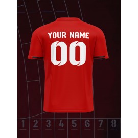 1pc Customizable Soccer Jersey for Kids - V-Neck, All-Season Polyester Football Shirt with Personalized Name & Number, Preppy Street Style, Knit Fabric, Medium Stretch, for Boys & Girls, Sports & Casual Wear