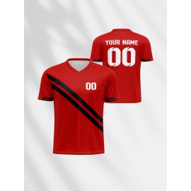 1pc Customizable Soccer Jersey for Kids - V-Neck, All-Season Polyester Football Shirt with Personalized Name & Number, Preppy Street Style, Knit Fabric, Medium Stretch, for Boys & Girls, Sports & Casual Wear