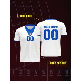 Customizable Kids Soccer Jersey with V-Neck, Polyester Blend, Medium Stretch, All-Over Print, Preppy Sports Casual Street Style, for Boys, Girls, and Youth, for Spring/Summer/Fall, Perfect for Casual, Festive, Athletic, and Party Occasions