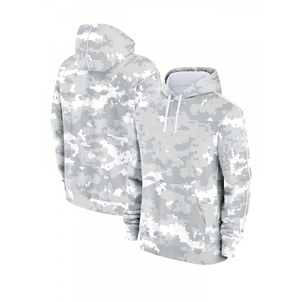 1pc Women'S Arctic Camo Hoodie - Cotton Knit Fabric, Long Sleeve, Hooded, Drawstring, All Over Print, Regular Length, Slight Stretch, Sports Style, Fall/Winter Collection, Casual Party Training Sweatshirt