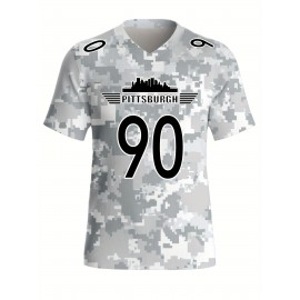 Large Size Women's Arctic Camo Pittsburgh #90 Polyester Football Jersey, Women V-Neck Game Day Sports Shirt With Slight Stretch, Breathable Casual Knit Fabric, Loose Fit Adult, Fans Gift Women, For Casual, Party, Training Wear