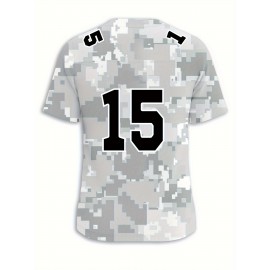 Large Size Women's Arctic Camo Kansas City #15 Polyester Football Jersey, Women V-Neck Game Day Sports Shirt With Slight Stretch, Breathable Casual Knit Fabric, Loose Fit Adult, Fans Gift Women, For Casual, Party, And Training Wear