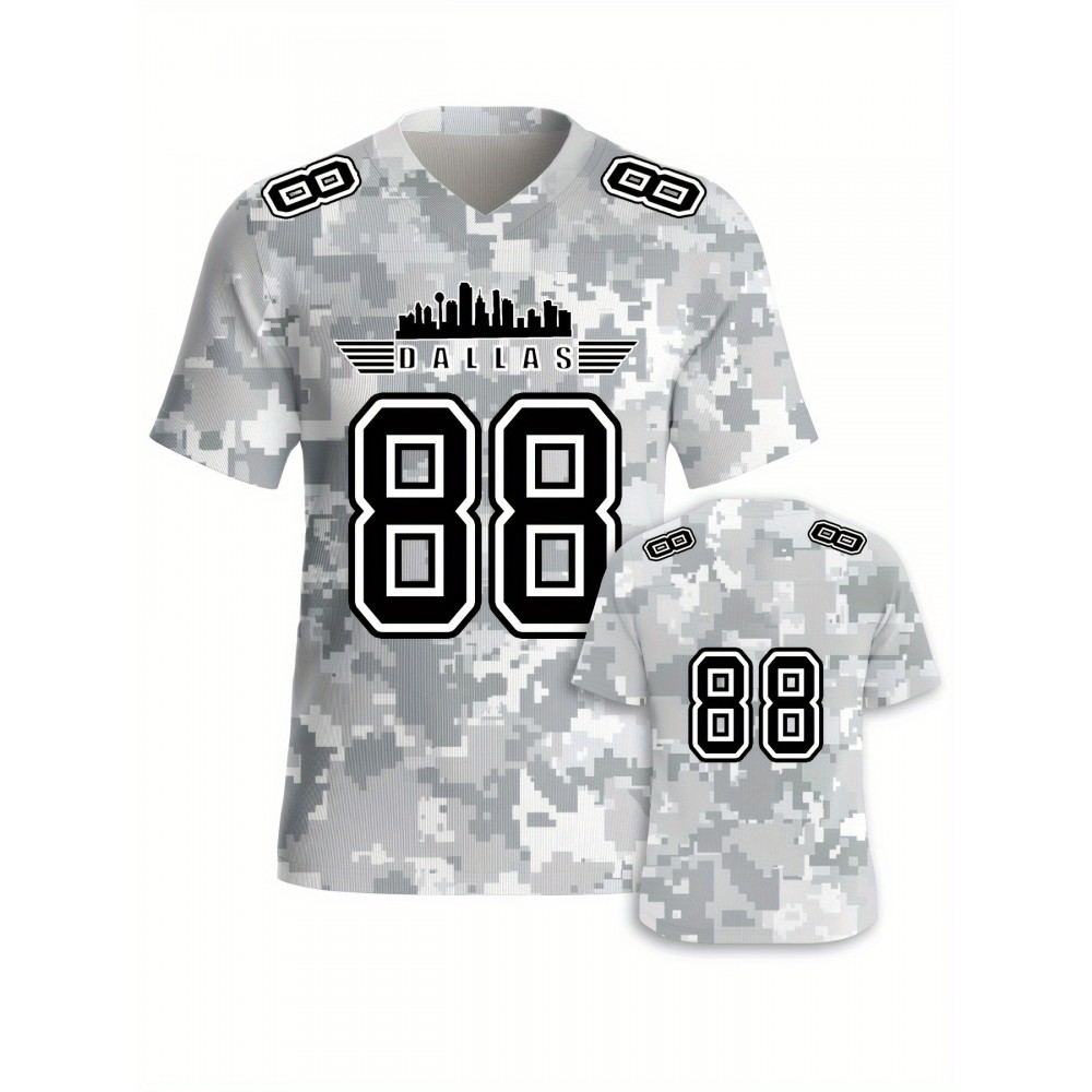 Men's Arctic Camo Dallas #88 Polyester Football Jersey, Men V-Neck Sports Shirt With Slight Stretch, Breathable Casual Knit Fabric For All Seasons, Loose Fit Adult, Fans Gift Men, For Training Competition Festival Party Outdoor Sports