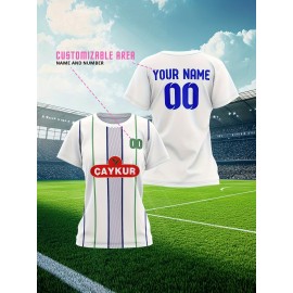 Customizable Plus Size Women'S Soccer Jersey - Personalized Team Name & Number, Breathable Athletic Shirt with 