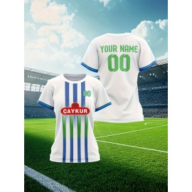 Customizable Plus Size Women'S Soccer Jersey - Personalized Team Name & Number, Breathable Athletic Shirt with 