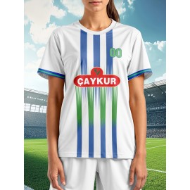 Customizable Plus Size Women'S Soccer Jersey - Personalized Team Name & Number, Breathable Athletic Shirt with 