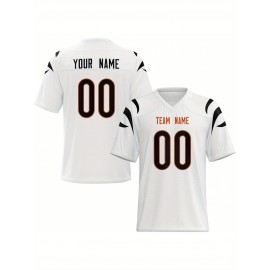 Custom Football Jersey - Personalized Name & Number, Breathable Fabric, V-Neck Design for Team Uniforms & Casual Sports Wear - Brown with White & Orange Accents, Summer Athletic Apparel, Custom Football Jersey, Comfortable Sports Apparel