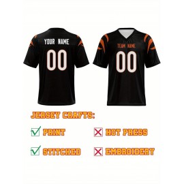 Custom Football Jersey - Personalized Name & Number, Breathable Fabric, V-Neck Design for Team Uniforms & Casual Sports Wear - Brown with White & Orange Accents, Summer Athletic Apparel, Custom Football Jersey, Comfortable Sports Apparel