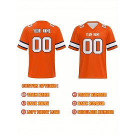 Custom Football Jersey - Personalized Name & Number, Breathable Fabric, V-Neck Design for Team Uniforms & Casual Sports Wear - Brown with White & Orange Accents, Summer Athletic Apparel, Custom Football Jersey, Comfortable Sports Apparel