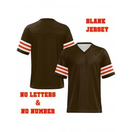 Custom Football Jersey - Personalized Name & Number, Breathable Fabric, V-Neck Design for Team Uniforms & Casual Sports Wear - Brown with White & Orange Accents, Summer Athletic Apparel, Custom Football Jersey, Comfortable Sports Apparel