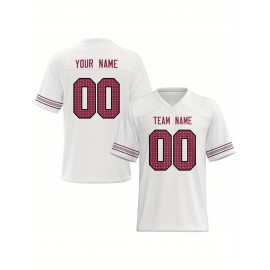 Custom Football Jersey - Personalized Name & Number, Breathable Fabric, V-Neck Design for Team Uniforms & Casual Sports Wear - Brown with White & Orange Accents, Summer Athletic Apparel, Custom Football Jersey, Comfortable Sports Apparel