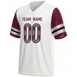 Custom Football Jersey - Personalized Name & Number, Breathable Fabric, V-Neck Design for Team Uniforms & Casual Sports Wear - Brown with White & Orange Accents, Summer Athletic Apparel, Custom Football Jersey, Comfortable Sports Apparel