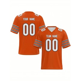 Custom Football Jersey - Personalized Name & Number, Breathable Fabric, V-Neck Design for Team Uniforms & Casual Sports Wear - Brown with White & Orange Accents, Summer Athletic Apparel, Custom Football Jersey, Comfortable Sports Apparel