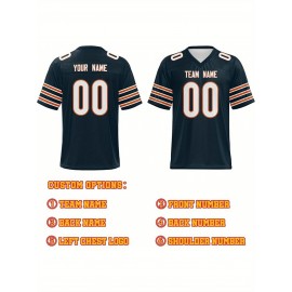 Custom Football Jersey - Personalized Name & Number, Breathable Fabric, V-Neck Design for Team Uniforms & Casual Sports Wear - Brown with White & Orange Accents, Summer Athletic Apparel, Custom Football Jersey, Comfortable Sports Apparel