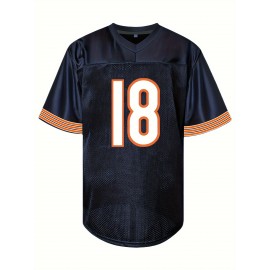 Men's Black # 18 American Football Jacket With Loose Embroidered Sports, Fashionable, Casual, Street Breathable Rugby Top