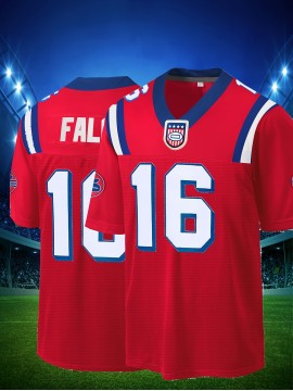 Men's Red # 16 Rugby Jacket Loose Embroidered Sports, Fashionable, Casual, Street Breathable Rugby Top