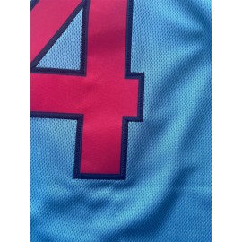 Men's Retro Embroidered Baseball Jersey - Breathable Button-Up V-Neck #4 Light Blue & Red Trim, Loose Fit for Training, Games & Casual Wear, All-Season Machine Washable Sportswear