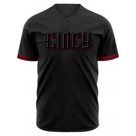 SHELUCKI Men's Black #44 Baseball Jersey - Breathable Button-Up Short Sleeve Shirt with Lettering, Loose Fit 100% Polyester for Training, Games & Casual Wear (Machine Washable)