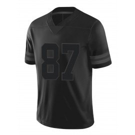 Men'S Black #87 American Football Jersey, Loose Fit, Embroidered, Breathable, Casual Streetwear Style, V-Neck, Slight Stretch Fabric, with Four Seasons Sports Wear, for Adult, Male, and Weekend Casua