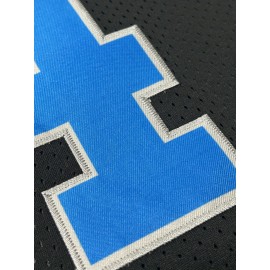 Men's Black #14 Embroidered Rugby Jersey - Loose Fit, Breathable V-Neck Sports Top with Striped Sleeves, Casual Streetwear for Fans & Players, Casual Sportswear | Relaxed Fit Jersey | Durable Sportswear