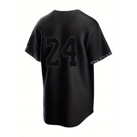 Men's Black #8-24 Baseball Shirt - Classic Letter Embroidery Design, Button-Up V-Neck, Loose Fit Breathable Fabric for Training, Competition & Casual Wear - All-Season Sportswear for Men & Teens, Baseball Jersey, Durable Sportswear