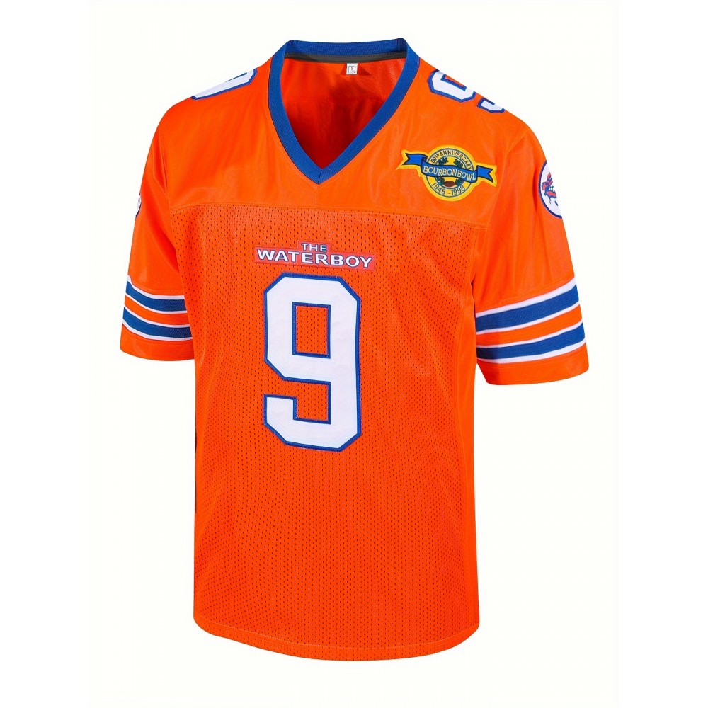 1pc Men'S American Football Jersey - Polyester V-Neck Top with Embroidered Alphabet & Logo, Breathable Knit Fabric, Loose Fit for Sports, Casual, Outdoor Activities - Four Seasons Wear