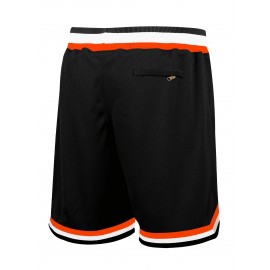 Men's Black Basketball Shorts with Orange & White Striped Accents, 