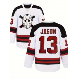 Men's white # 13 ice hockey sports shirt, loose embroidered long sleeves, sporty and fashionable casual, street breathable