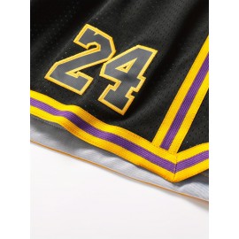 Men's Black # 8-24 Basketball Shorts, Classic Letter Embroidery Design, Breathable Button Style Short Sleeved Shirt, Suitable For Training And Competition