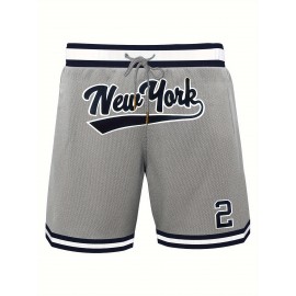 Men's Letter & Number 2 Embroidery Basketball Shorts, Breathable Athletic Drawstring Shorts For Training & Competition