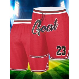 Men's Red # 23 Basketball Shorts, Classic Letter Embroidery Design, Breathable Button Style Short Sleeve Shirt, Suitable For Training And Competition