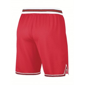 Men's Red # 23 Basketball Shorts, Classic Letter Embroidery Design, Breathable Button Style Short Sleeve Shirt, Suitable For Training And Competition