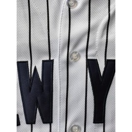 Men'S Black And White Striped # 22 Baseball Shirt, Classic Letter Embroidery Design, Breathable Button Style Short Sleeved Shirt, Suitable for Training And Games