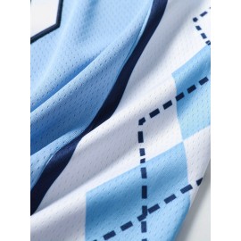 Men'S Diamond Checkered Blue # 23 Basketball Shirt, Casual, Fashionable, Breathable, High-Quality Embroidered Street Basketball Pullover for Sports