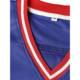 Men's Blue Ice Hockey Sports Shirt, Loose Embroidered Long Sleeves, Sporty, Fashionable And Casual, Breathable On The Street