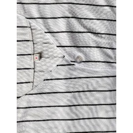 SHELUCKI Men's White Striped #2 Baseball Shirt with Classic Letter Embroidery, Breathable Button-Up Short Sleeve, Loose Fit V-Neck, 100% Polyester for Training, Games & Casual Wear