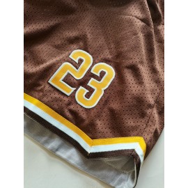 1pc Men'S Polyester Basketball Shorts - #23 Embroidered, Breathable Knit Fabric, Slight Stretch, Loose Fit for Training & Competition, Sports & Casual Style for All Seasons