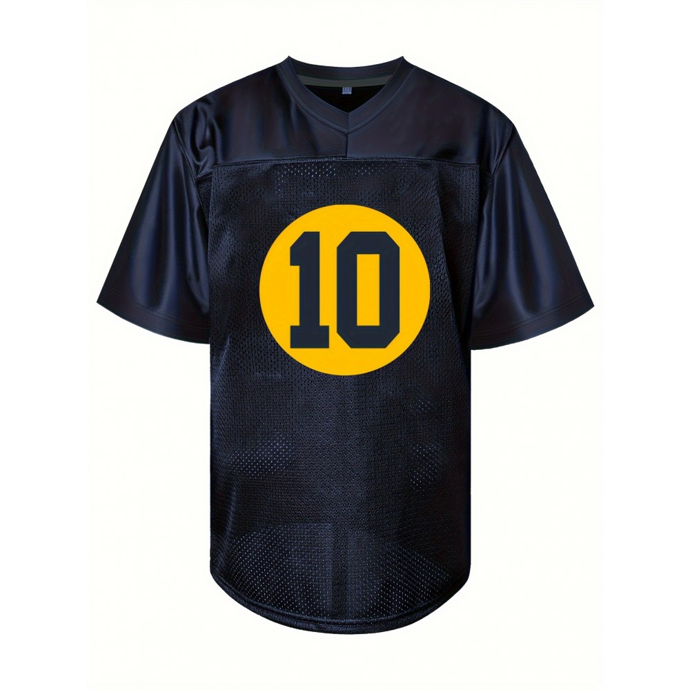 SheLucki Men'S #10 Sports Jersey, Polyester V-Neck Embroidered Football Shirt, Breathable, Casual, Street Style, Loose Fit, for Adult & Teen, Four Seasons Outdoor & Daily Wear, Running, Hiking, Training, Sports, Unity, Seasonal Celebrations