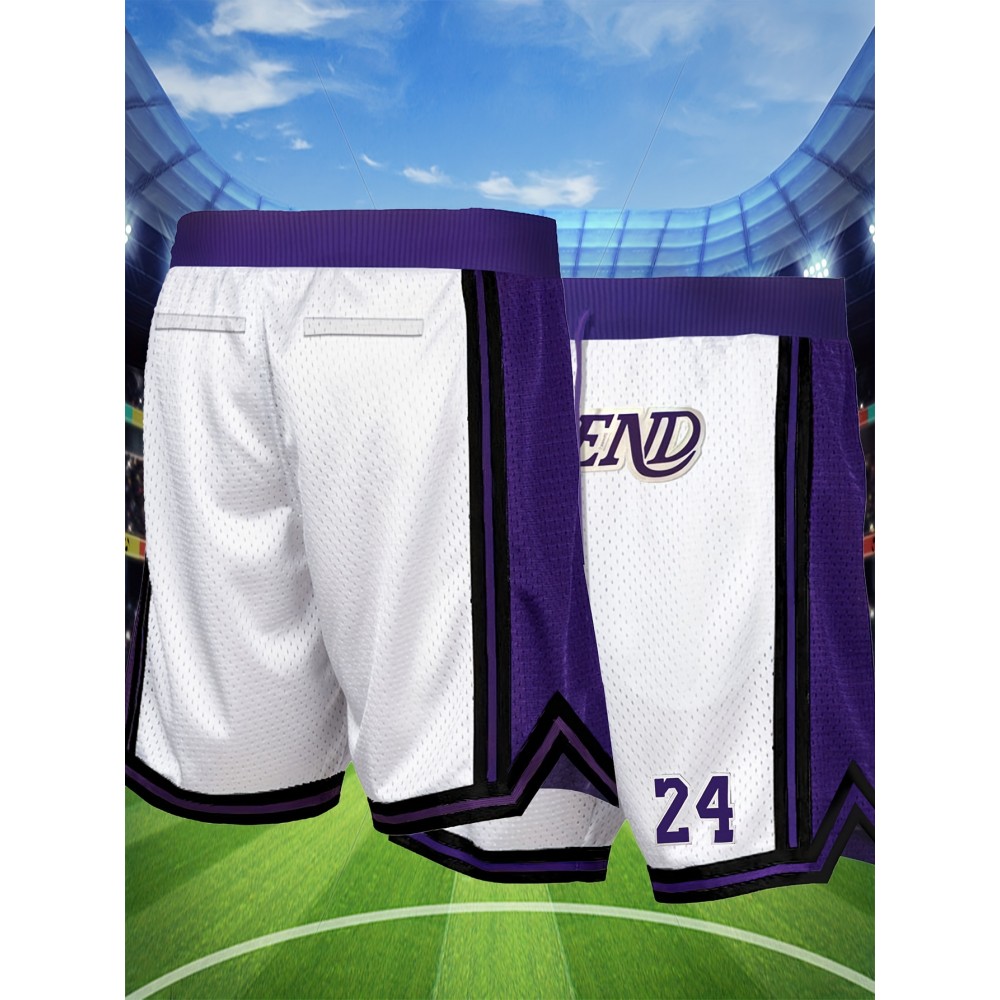 Men's White # 8-24 Basketball Shorts, Classic Letter Embroidery Design, Breathable Shirt With Button Style Short Sleeves, Suitable For Training And Competition