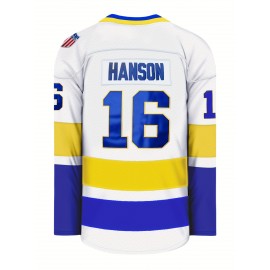 Men's #16 White Ice Hockey Jersey - Breathable, Embroidered Long Sleeve V-Neck Sweatshirt for Sports & Casual Wear