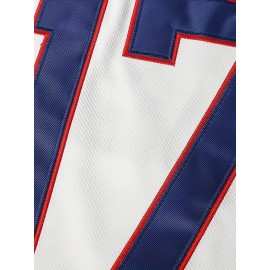 Men's White # 17 Ice Hockey Sweatshirt, Loose Embroidered Long Sleeves, Sporty, Fashionable And Casual, Street Breathable