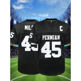 SheLucki Men'S Polyester #45 Embroidered Sports Jersey, Casual & Training V-Neck Rugby Shirt, Breathable, Slight Stretch, Loose Fit, for Daily, Running, Hiking, Outdoor Activities, Adult & Teen, Four Seasons Wear